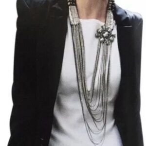 Stella and Dot NOLITA Multi-Strand Asymmetrical Statement Necklace Silver Tones